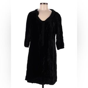 J Jill little black dress: velvet, sz MP, 3/4 sleeve, v neck with tie collar